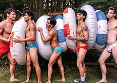 Outdoor Swim Brief Orgy After Lawn Tug-of-War