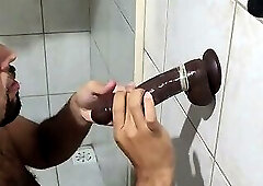 Trying the first dildo I got from a client deep gagging & drooling mess