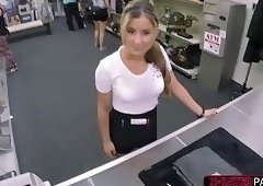 Sexy white woman walks in to sell her bag ends up banged hard