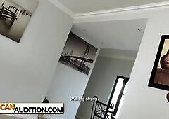 Huge boobs African girl is shy on video and that was not going to land her any modelling jobs so he turned the camera to the other side! But what she 