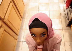 Cute ebony is wearing a hijab and feasting on a BWC