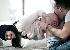 Beautiful babe Lexi Layo gives a blowjob outdoor and gets her anus banged indoor