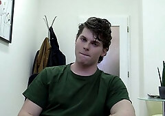 Adorable dude jerking off during his casting session
