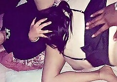 Interracial threesome with a goth white bbw and a sexy redhead