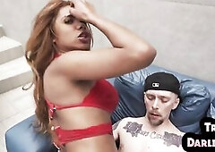 Large oiled booty TS Latin Chick bareback drilled in booty after titfuck