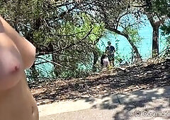 So horny she strips ALL her clothes off naked flashing everyone pussy and big tits