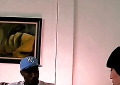 Skinny shemale impales her bum on a big black boner