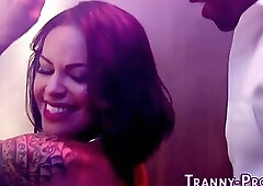 Buxom tgirl gets ass rimmed
