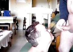John is giving Jen a large cum facial