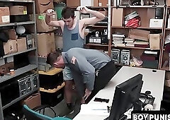 Young thief is apprehended by an officer who hammers his tight ass bare