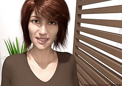POV handjob tease from a short-haired brunette in a public restroom