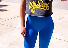 Blonde is flashing her big boobs in the outdoors