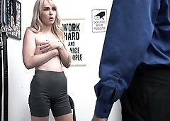 Burglar Lilly Bell punished hard at the office