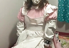 Pinkish vinyl Sissy Maid Vibratior cushion hookup Breathplay