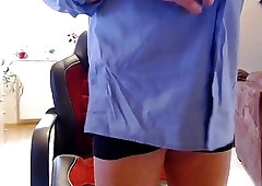 Aging homo chatting with others while nude