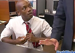 Ebony office stud blows bosses cock