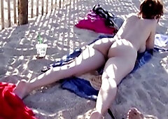 Exhibitionist Wife #43 Part three - LARGE BAZOOKAS WIFE TEASING BARE BEACH Voyeur Jerked Off and CUMS In Front Of Lana And Her Spouse!!!