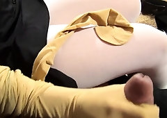 Playful Oriental babe in nylons teases and pleases a cock