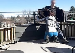 DICKFLASH ROOF ADVENTURE: a little redhead bitch gives me a fast tugjob and oral-sex during the time that her boyfriend waits