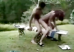 Shemale hammered by a guy outdoor and sprayed with cum