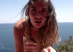 Candice Demellza In Super Sexy German Babe Gets A Big Facial On The Beach