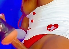 Naughty shemale nurse itching to examine your tight booty