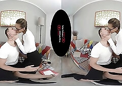 Busty brunette MILF with glasses sucks and rides dick POV (VR)