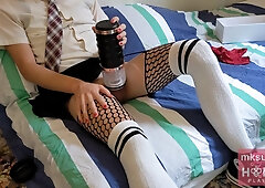 Femboy Edges and Shoots A Load with their Automatic Stroker