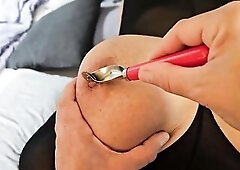 mother I'd like to fuck Giant Titties Lesbos in Nylon Dress hard play with Bazookas Teats and BigClit by hardly any Toys