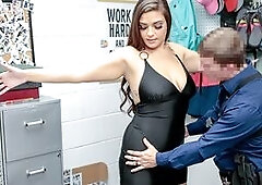 Jason the security guard gets lucky today. A gorgeous curvy big tit housewife ends up in his office and she is ready to pay using her big boobies!
