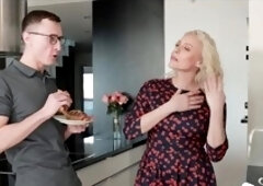 Curvy stepmom Brittany Bardot craves a creampie and plays with her stepson's balls