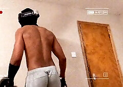 Reece flexes muscles post-workout