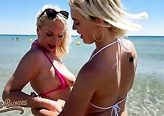 Greta Foss and Vera Jarw go to the beach with Mr. Texas in hot bikinis. The sun and the beach heat 'em up so much that their want for dong ignite