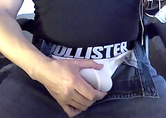 Jacking in Denim & White Panties