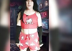 White Feminine Gorgeous Sissy in Pleasing Shorts Butt Dance