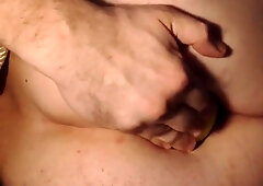 I RAVAGE MY OWN BATTERED ROSY PUCKER WITH a PHAT APPLE & SELF HANDBALLING THE DEMOLISHED BUTT HOLE