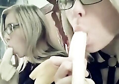 Compilation eighteen year old teen sucks a banana, imagining that it's a shlong