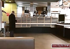 Guy caught on camera jerking off in restaurant