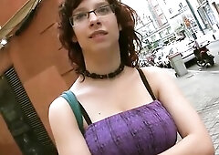 Nerdy lady with red, shaggy hair is avid to have casual sex with a total stranger