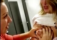 MFF breastfeeding squirting threeway in a public restroom