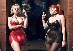 Trans cuties with massive penises enticed a guy in a club and are now banging him in all poses on the street