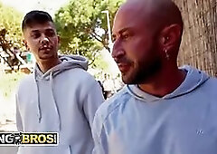 Bangbros - fantastic blond angelique lapiedra sucks and rides hard 2 cocks in public