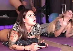 I'm playing movie scene games with my ally whilst my Italian neighbour takes turns banging us.