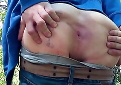 Spanked Twink Strips Outdoors