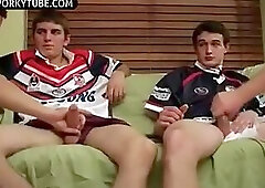 Group boys helping sucking cumming and fucking doll