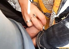 Outside on the beach with tourists, I get my penis jerked off by a nice-looking mother I'd like to fuck with a pierced love button and I cum in h