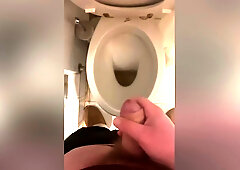 A Guy Pisses And Then Masturbates In The Bathroom, Cumming With His Nice Cock All Over The Place