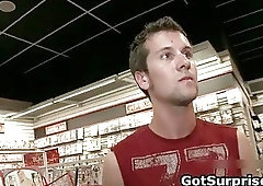 Dude gets his stiff dick sucked by a gay in this gloryhole