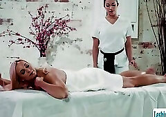 Brunette masseuse licks her milf client