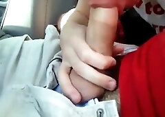 Sucking my buddy's cock in the car, he cums in my mouth - am